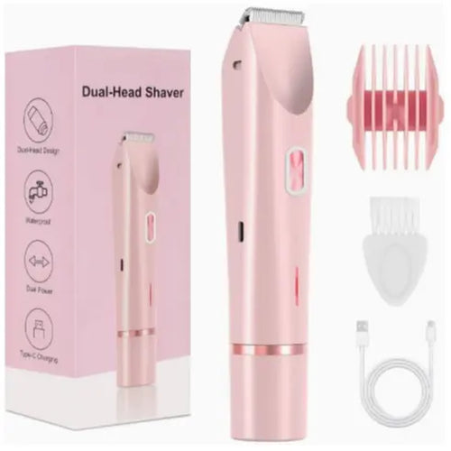 2-In-1 Electric Shaver & Trimmer for Women – Dual-Head Design with Ceramic Blades, 10000RPM Motor, IPX7 Waterproof, Portable for Face, Bikini, Legs, Underarms – Gift Set with Handbag Dual-Head Electric Hair Removal Tool