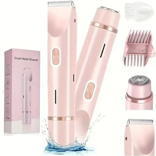 2-In-1 Electric Shaver & Trimmer for Women – Dual-Head Design with Ceramic Blades, 10000RPM Motor, IPX7 Waterproof, Portable for Face, Bikini, Legs, Underarms – Gift Set with Handbag Dual-Head Electric Hair Removal Tool